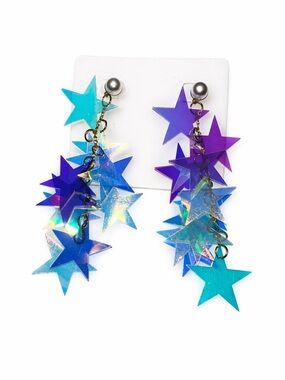 Holographic Star Dangle Earrings Blue Purple Festival